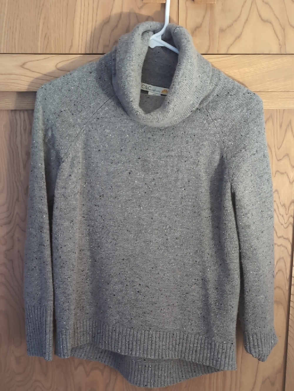 C&C California Cozy Gray Speckled Turtleneck Sweater Wool Blend